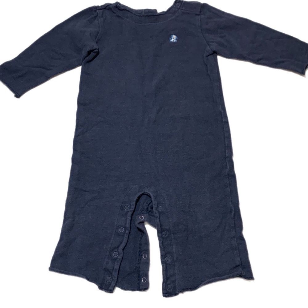 OLD NAVY Boys Navy Blue Long Sleeve Romper Jumper Embroidered Dog Size 6-12M